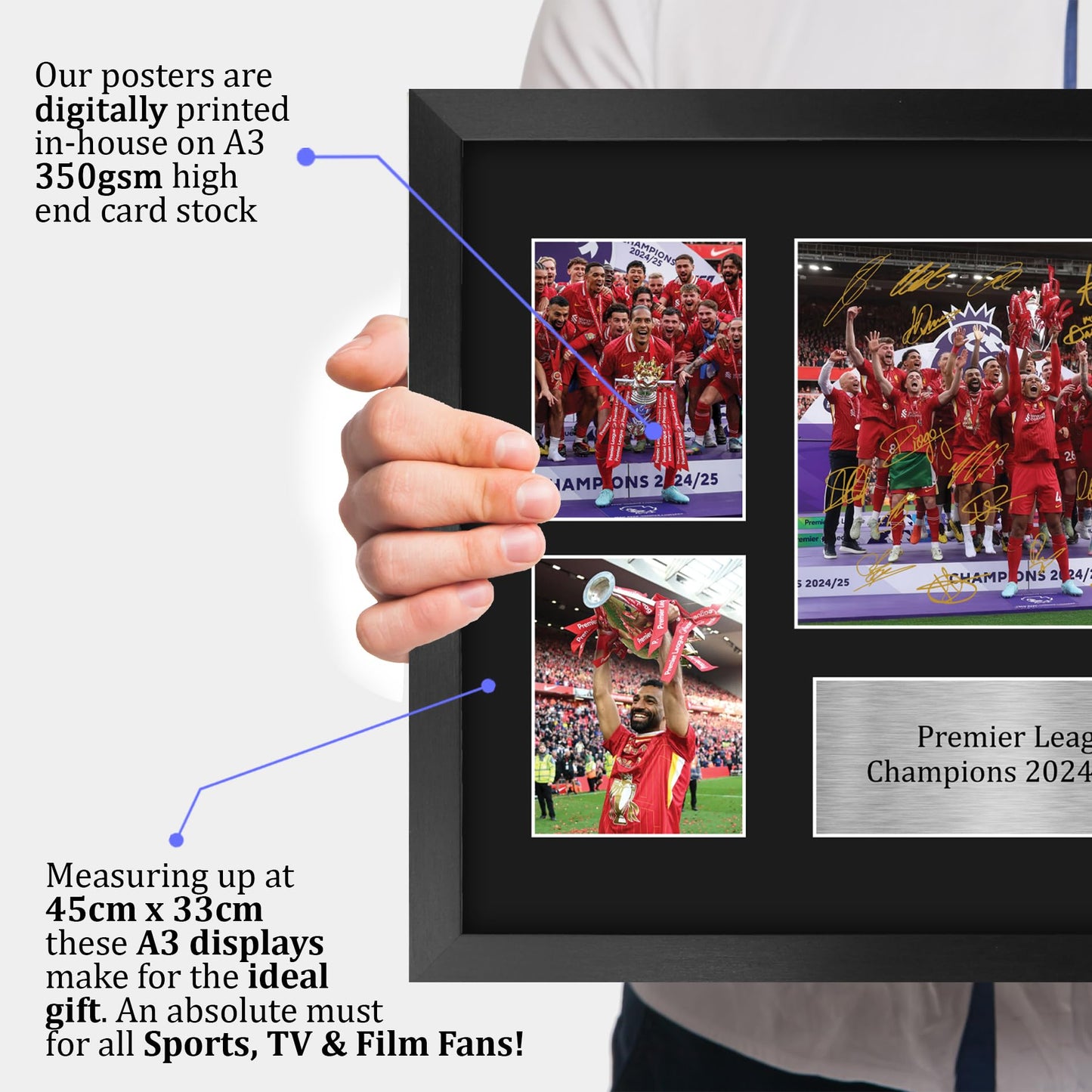 HWC Trading Liverpool 2025 Champions Gift Premier League Season 24-25 Winners Printed Memorabilia Signed Autograph Photograph Display for Football Fans and Supporters - A3 Framed