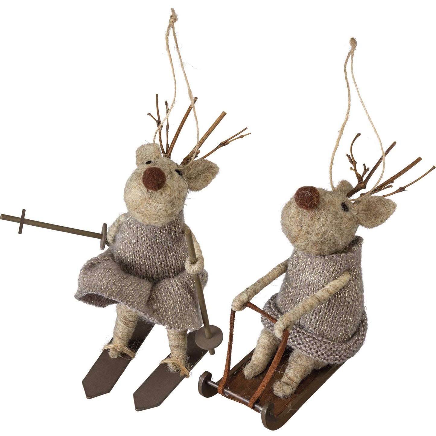 Primitives by Kathy Christmas Reindeer Home Décor Hanging Ornament Set 3" x 5.50" x 3.50", 2.25" x 4.50" x 4"