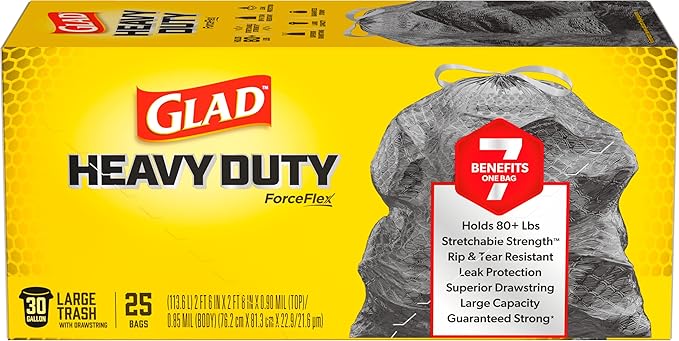 Glad ForceFlex Heavy Duty Large Trash Bags, Hold 80+ lb, 30 Gal, 25 Ct