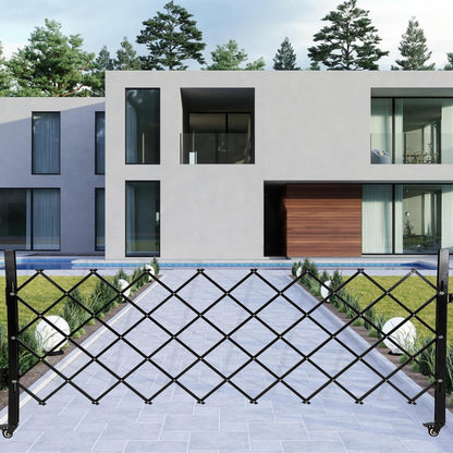 Garvee 85" H x 95" W Single Folding Security Gate, Steel Expandable Fence with 360° Rolling Wheels for Courtyard, Garage, and Garden Access Control