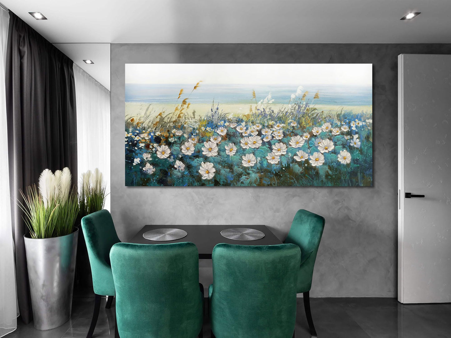 Arjun Tree Wall Art Canvas for Living Room Blue Tree of Life Nature Teal Abstract Textured Painting Picture Modern Panoramic Landscape Artwork Framed Bedroom Home Office Decor, Large Size 40"x20"