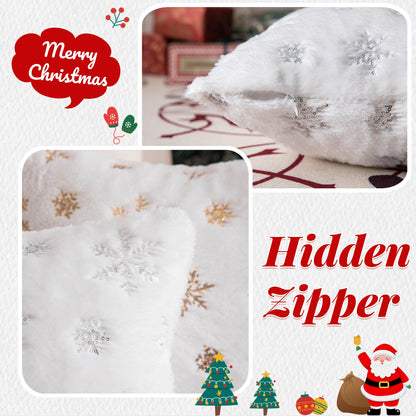 AQOTHES Faux Fur Fuzzy Decorative Throw Pillows Covers, Soft Plush with Snowflake Sequins Glitter Cute Throw Pillows for Christmas Decor Couch Sofa, Silver Ivory White,18 x 18 Inch, Pack of 2