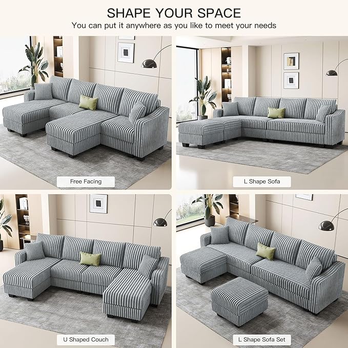 Belffin U Shaped Couch with Reversible Chaises Sectional Couches