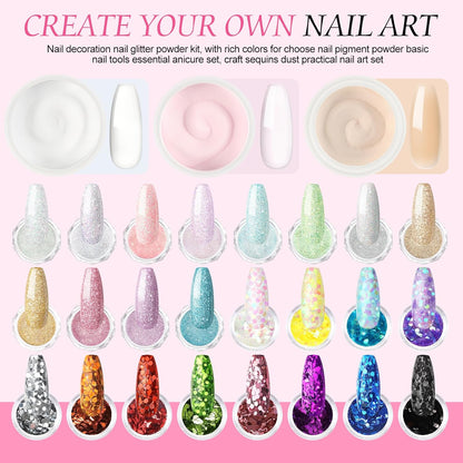 Acrylic Nail Kit with Drill and U V Light, Professional Acrylic Nail Kits with Everything 3PC Powder 24PC Glitter 200Pcs Nail Tips Nails Art Decoration DIY Home Salon