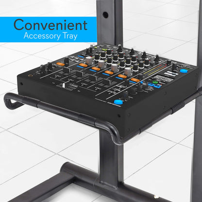Pyle Portable Folding Laptop Stand - Standing Table with Foldable Height and Secondary Accessory Tray for iPad, Tablet, DJ Mixer, Workstation, Gaming and Home Use with Bag - PLPTS35