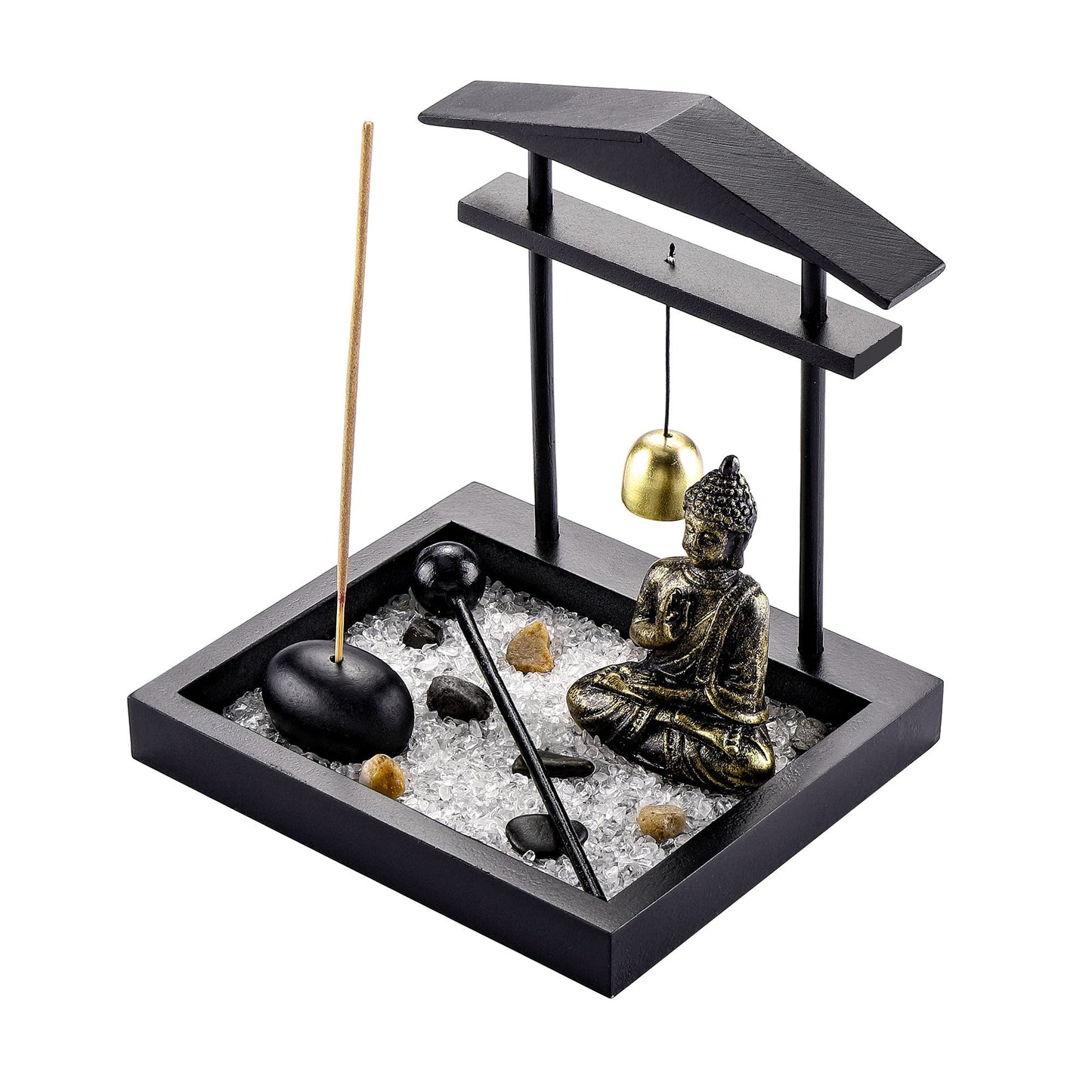 Jovivi Zen Garden Set Buddha Statue, Mallet & Rocks and Crystals & Incense Stick Holder Bowl & Wooden Display Tray for Yoga Meditaion Home Table Decor Gift