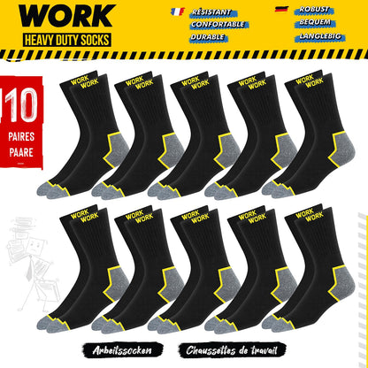 SOXCO WORK Socks for Men 9-12 Crew Length Black Heavy Duty Socks 10 Pairs, 9-11
