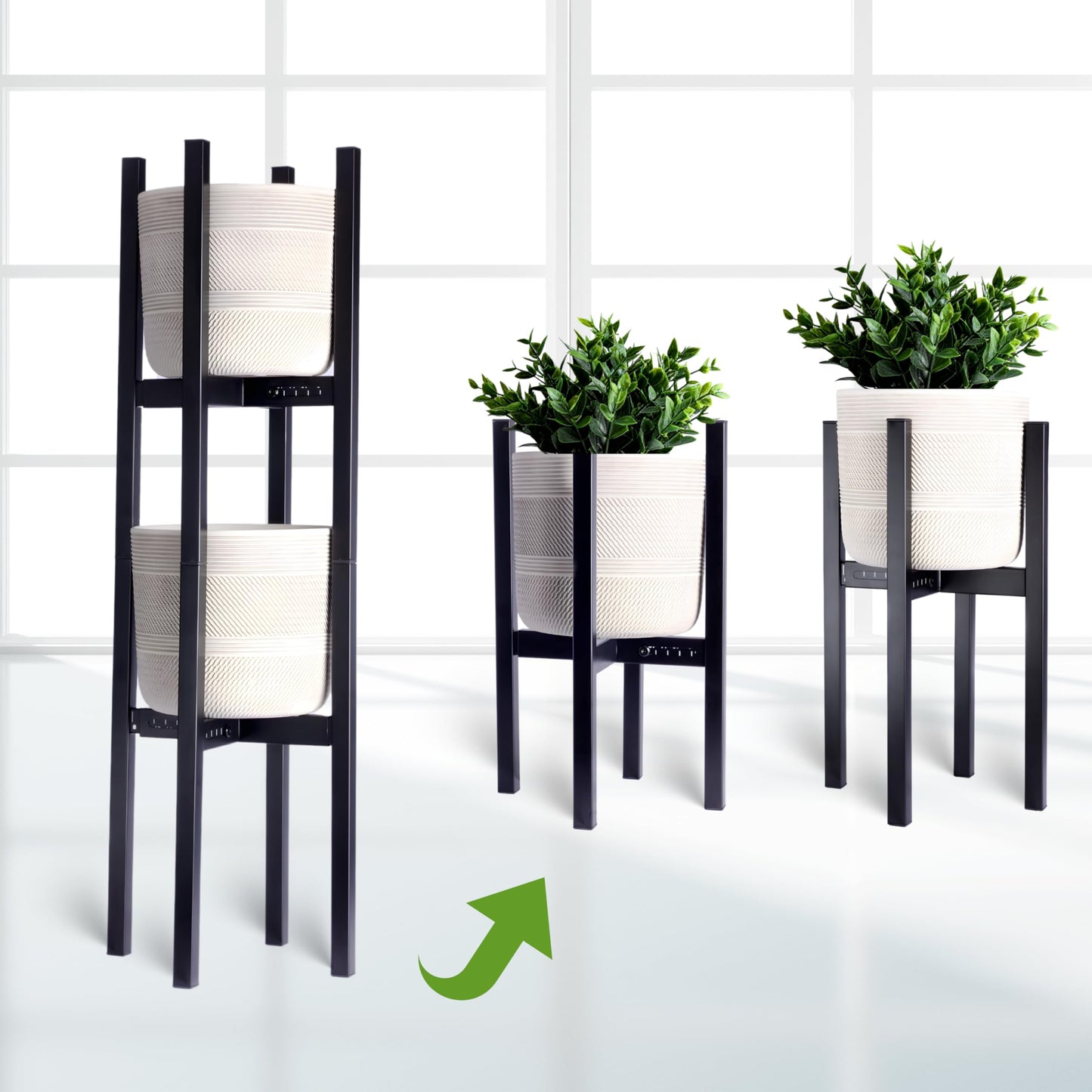 Adjustable 2-Tier Metal Plant Stand Indoor Outdoor- Set of 2 stackable plant shelfs. Heavy Duty Plant stands outdoor rustproof. Flower stand suitable for 8–12 Inch Pots by iSpaces