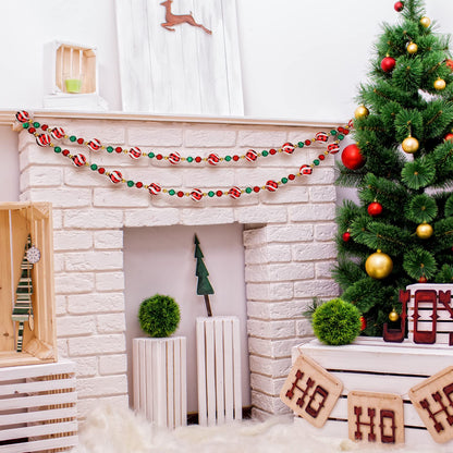 Jetec 16 ft Christmas Ball Garland Ornament Red White Green Stripe Candy Beaded Ball Ornament Hanging for Christmas Tree Retro Party Decorations