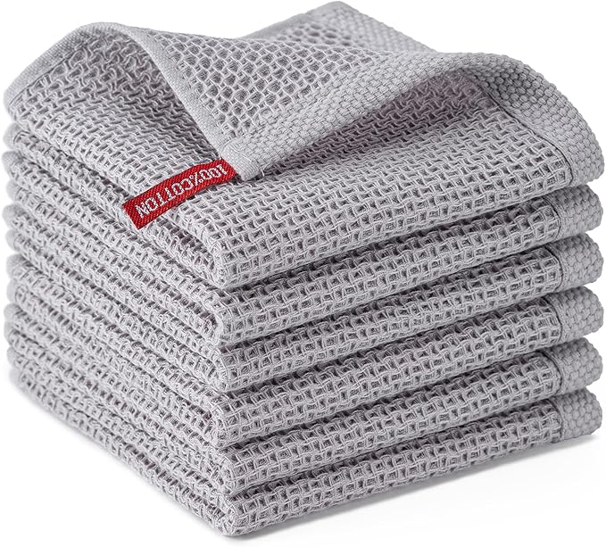 BOOMIBOO 6-Pack Kitchen Dish Cloths, 100% Cotton Waffle Weave, Ultra Soft