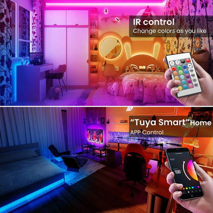 TJOY 200ft Smart Led Strip Lights for Bedroom, Alexa Light Strip,2835 RGB Color Changing Music Sync Rope Lighting with App Remote,Multi-Color Wireless Led Lighting for Bedroom (APP+Remote+Voice)