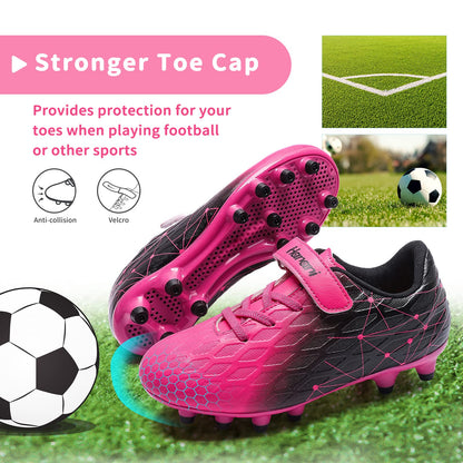 Boys Football Boots Shoes Kids Girls FG/AG Soccer Athletics Training Sport Running Shoes Profession Competition Teenager Indoor Outdoor Cleats Sneakers for Unisex Pink EU32 Convert 13UK Child