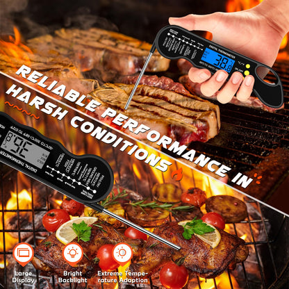 TRAUSI Instant Read Meat Thermometer, Fast & Accurate Digital Food Thermometer with Backlight, Waterproof & Magnet for Grilling, Cooking, BBQ, Smoker, Baking, and Candy Making