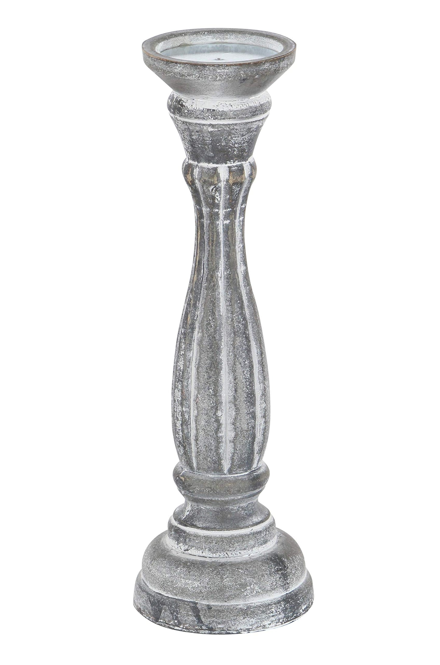 Deco 79 Wooden Decorative Candle Holder Distressed Turned Candle Stand, Set of 3 Candlestick Holder 15", 13", 11"H, Gray