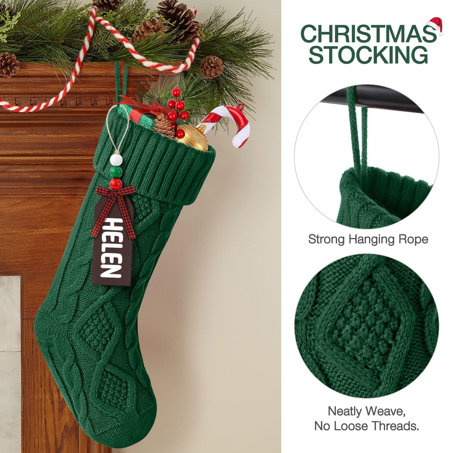 Hommtina Christmas Stockings, Personalized Christmas Stockings 18 Inches Large Size Cable Knitted Stocking Gifts (1pcs red)
