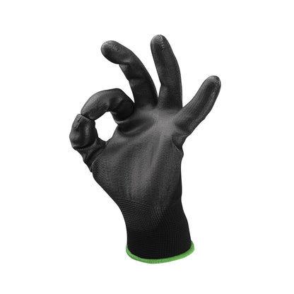 ASPRO 20 Pairs Work and Gardening Gloves - Black Nylon PU Coated Workwear Gloves for Builder, Gardener, Mechanic, Construction, Warehouse etc Size 9 (L)