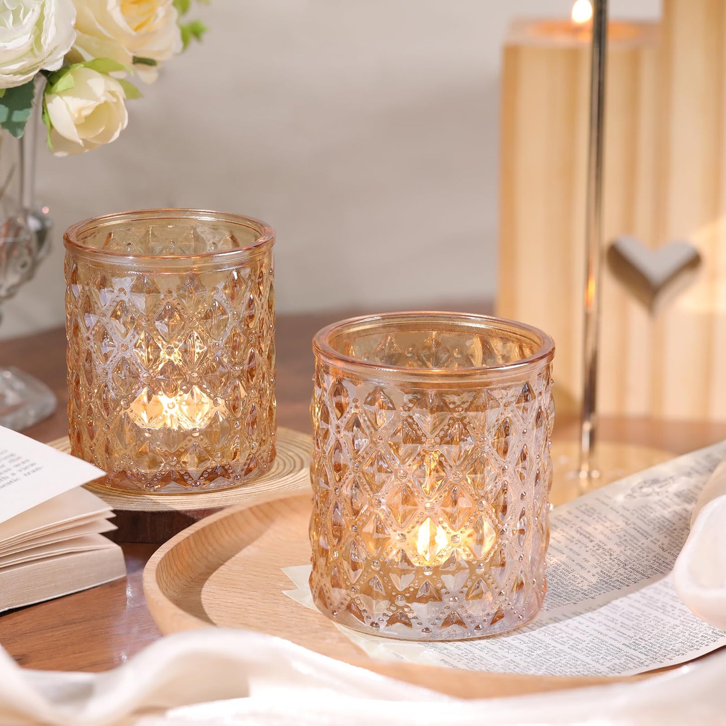 MATAHUM 12 Pcs Large Votive Candle Holders 2.8 * 3.2 inch Gold Tea Light Candle Holders Glass Candle Holder for Bridal Shower, Wedding, Table Centerpiece, Party, Home Decor