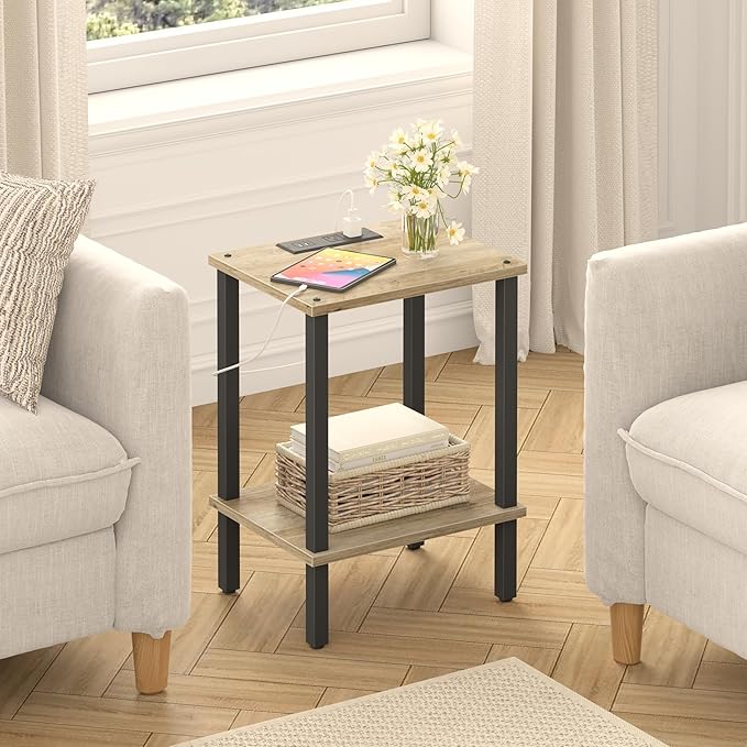 TUTOTAK End Table with Charging Station, Small Side Table with Outlets