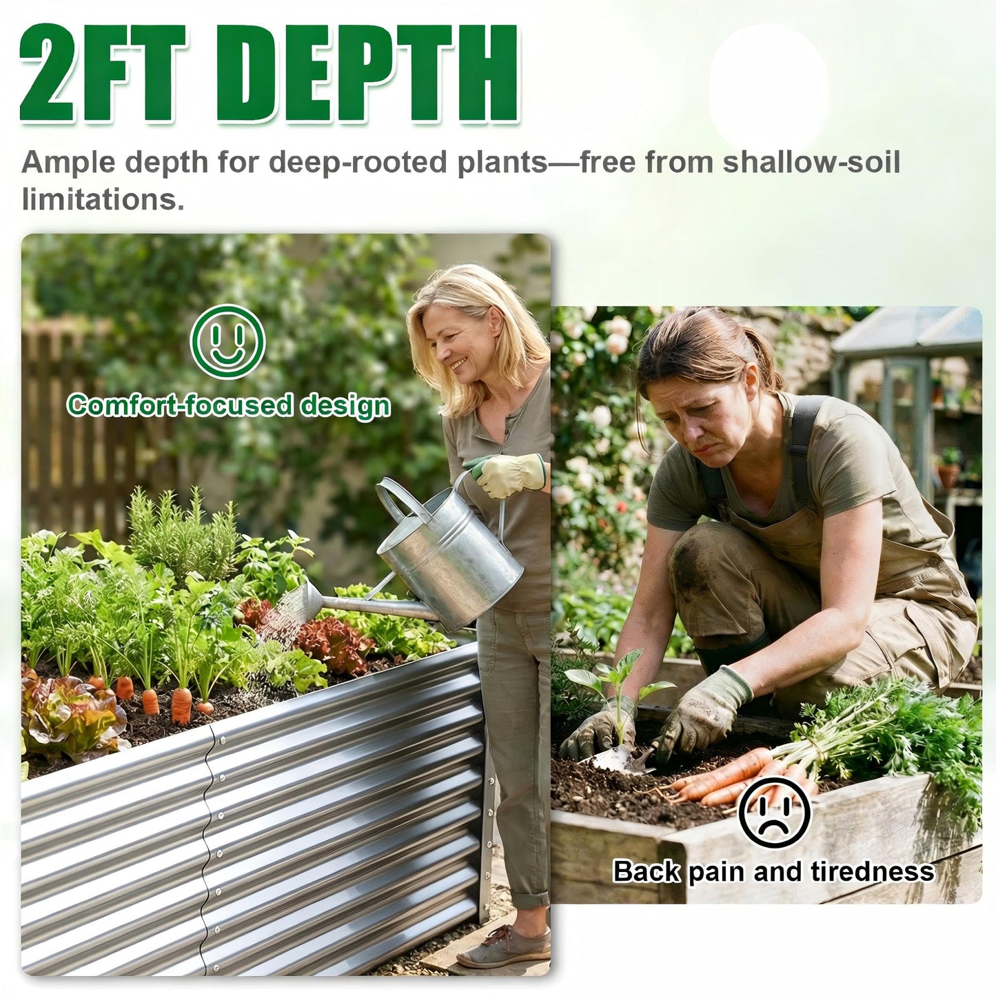 Tegarbed Tall Galvanized Raised Garden Bed Kit Outdoor Patio,6x3x2ft Large Rectangular Metal Planter Boxes,Deep Root Box Planter for Gardening, Vegetables, Flowers, Herbs, 1 Pack, Silver