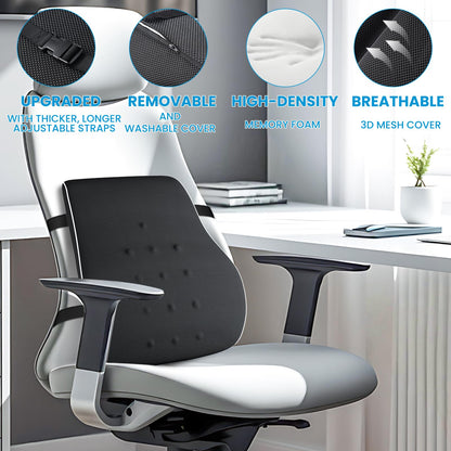 QUTOOL Lumbar Support Pillow for Office Chair,Office Home Essentials,Back Support Pillow for Car, Chair Cushions,Back Pain Relief Improve Posture,Mesh Cover Double Adjustable Straps