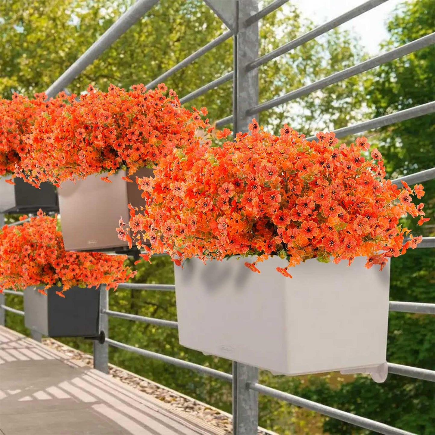 Rowfad 18 Pcs Artificial Mums Flowers Outdoor Plastic Fall Flowers Fake Mums Autumn Greenery Flower for Porch Window Box Farmhouse Thanksgiving Home Decor ((18, Orange)