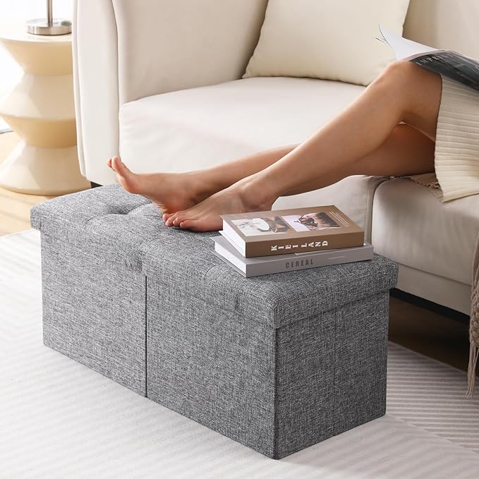 Storage Ottoman Bench Foldable Seat Footrest Shoe Bench End of Bed Storage