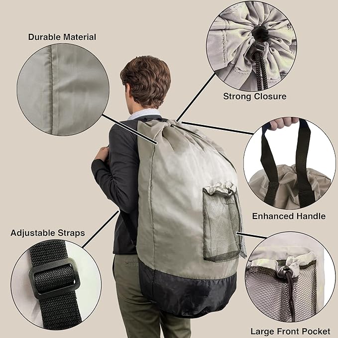 Laundry Bag Backpack with Shoulder Straps and Mesh Pocket Laundry Backpack