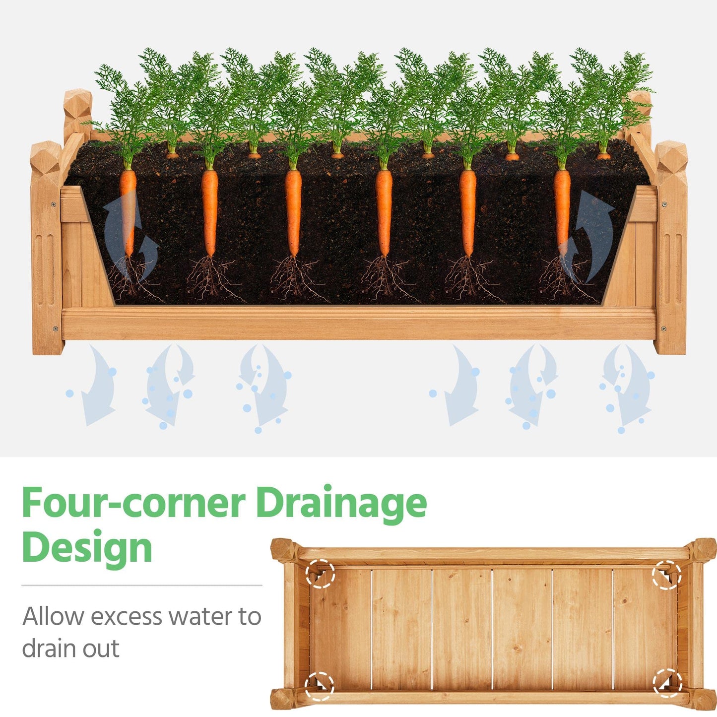 Yaheetech 43.5″ L×16″ W×14″ H Wooden Raised Garden Bed, Horticulture Wood Rectangular Garden Planter Outdoor, Raised Planter Box for Yard/Greenhouse/Vegetable/Flower/Herbs, Light Brown