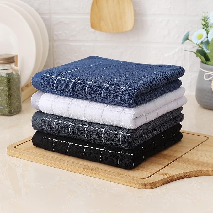 Homaxy 100% Cotton Terry Kitchen Towels, Checkered Designed, Soft and Super