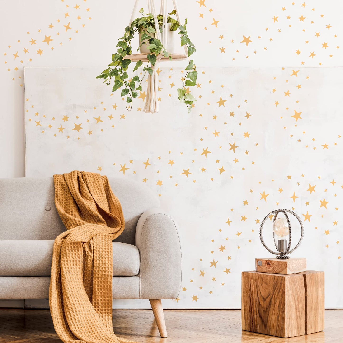 SHYJSHYJ 244 Pcs Metallic Gold Vinyl Stars Wall Decals, Peel and Stick Celestial Sparkles Wall Stickers for Nursery Bedroom Livingroom Whimsical Home Wall Art Decor