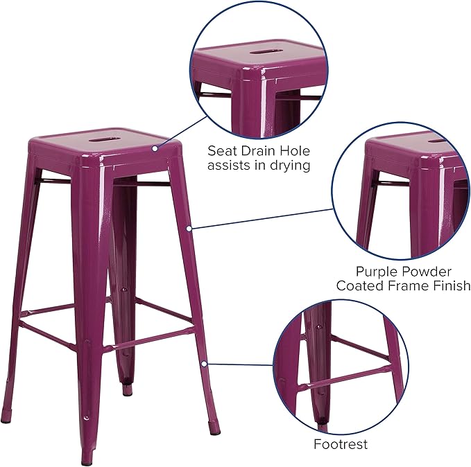 Flash Furniture Commercial Grade 30" High Backless Purple Indoor-Outdoor