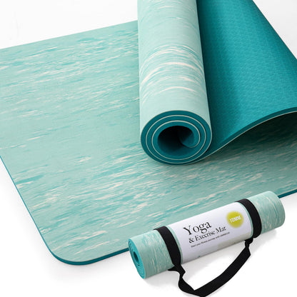 Extra Thick Yoga Mat, 2/5 Inch (10MM), Natural Rubber and TPE Non Slip Yoga Mats with Strap for Women Men, Eco Friendly Exercise Mat for Yoga, Pilates and Home Workout