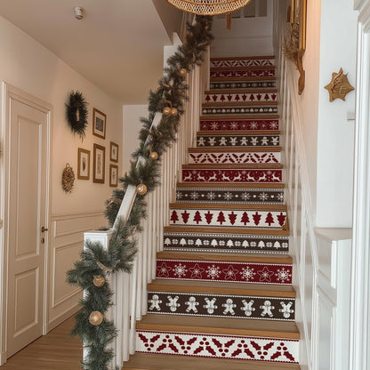 Funlife Christmas Peel and Stick Stair Risers Decals Staircase Christmas Decorations, 39.37"x7.09" Xams Pattern 14PCS