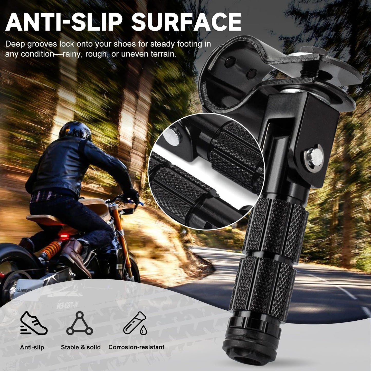 BEAROLNE M8 Motorcycle Foot Pegs CNC Upgraded Foldable Footpegs Anti-Skid Footrest for Yamaha Honda Suzuki Aprilia Electric Car Dirt Pit Bike Motorbike Mini Bike Passenger Pedals (Black)