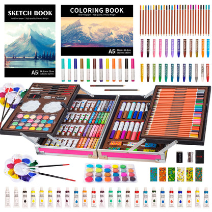 KINSPORY 139 PCS Art Set for Kids, Deluxe Painting Drawing Art Supplies Case Gift for Teens Boys Girls 4 5 6 7 8 9 10 11 12 (Pink)