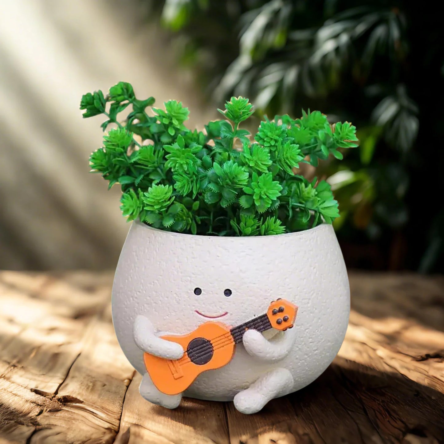 NAISQAQ Smily Face Planter Cute Guitar Plant Pot, Resin Flower Pots for Succulents, String of Pearls, Air Plants Gift for Moms, Plant Lovers, Christmas, Mother’s Day, Birthdays - Large