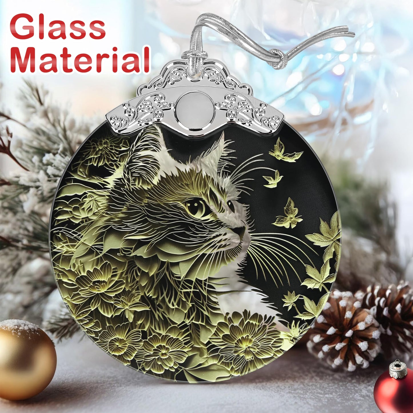 Stained Glass Cat Christmas Ornament - Clearance Xmas Gift for Cat Lovers