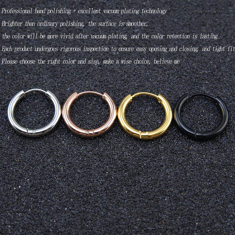 316L Surgical Stainless Steel Huggie Hoop Earrings 8mm Black Hypoallergenic Earrings Hoop Cartilage Helix Lobes Hinged Sleeper Earrings For Men Women(B03: 8mm Black(THK 2.0mm))