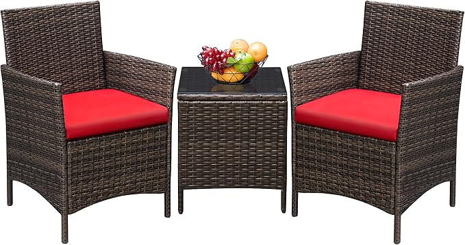 Greesum 3 Pieces Patio Furniture Sets Outdoor PE Rattan Wicker Chairs