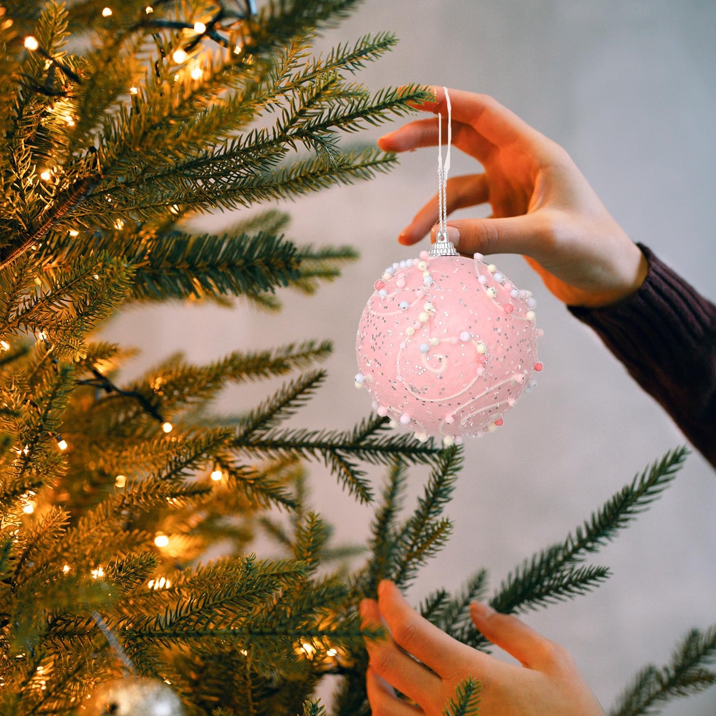 Pastel Christmas Tree Ornaments Decorations, 12 Pcs 3.1 Inch Macaron Shatterproof Foam Christmas Ball Ornaments Set, Christmas Tree Hanging Pendants Xmas Tree Decoration