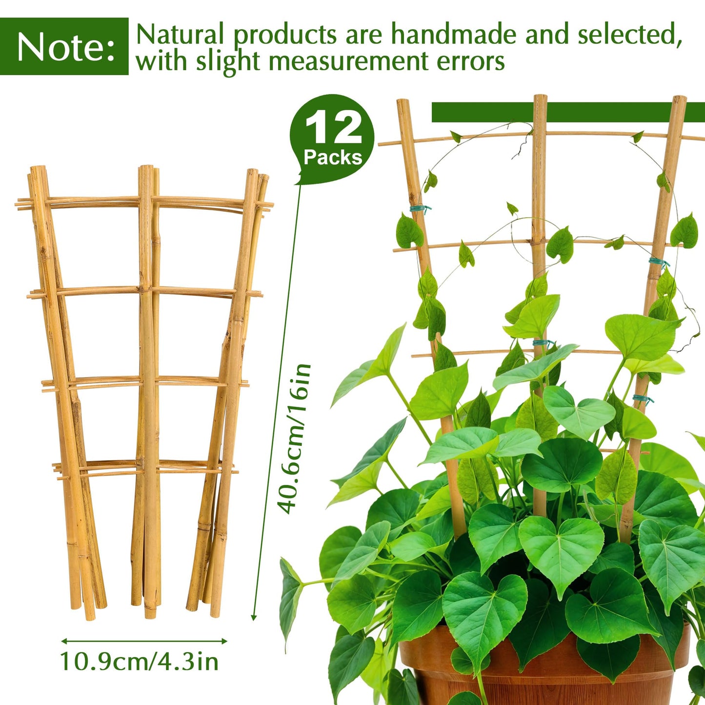 Bamboo Trellis, 12pack 16 Inch Small Plant Wood Bamboo Trellis for Climbing Plants Indoor Potted Plants