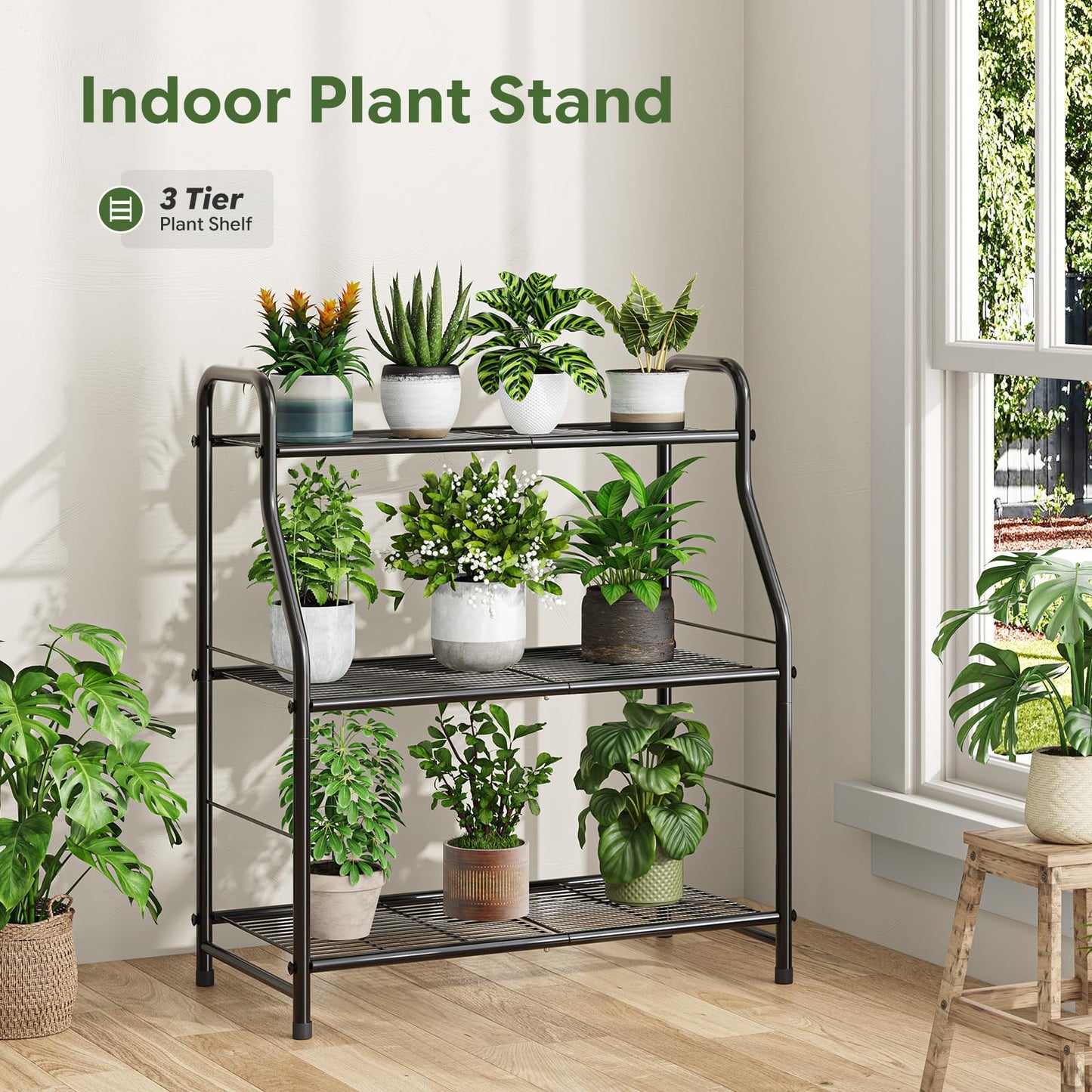 Simple Trending Plant Stand Indoor Outdoor, Plant Shelf for Multiple Pots Metal, 3 Tiers Large Plant Holder for Living Room Garden Balcony
