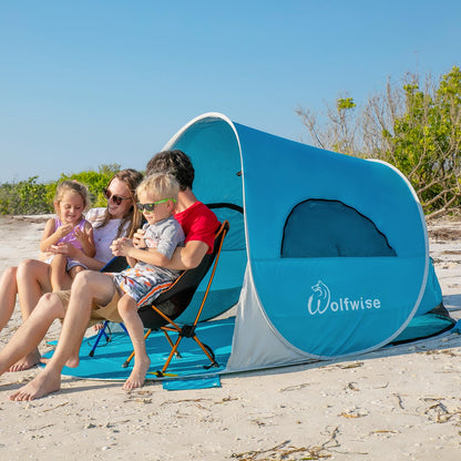 WolfWise UPF 50+ Easy Pop Up 3-4 Person Beach Tent Sport Umbrella Instant Sun Shelter Tent Sun Shade Canopy