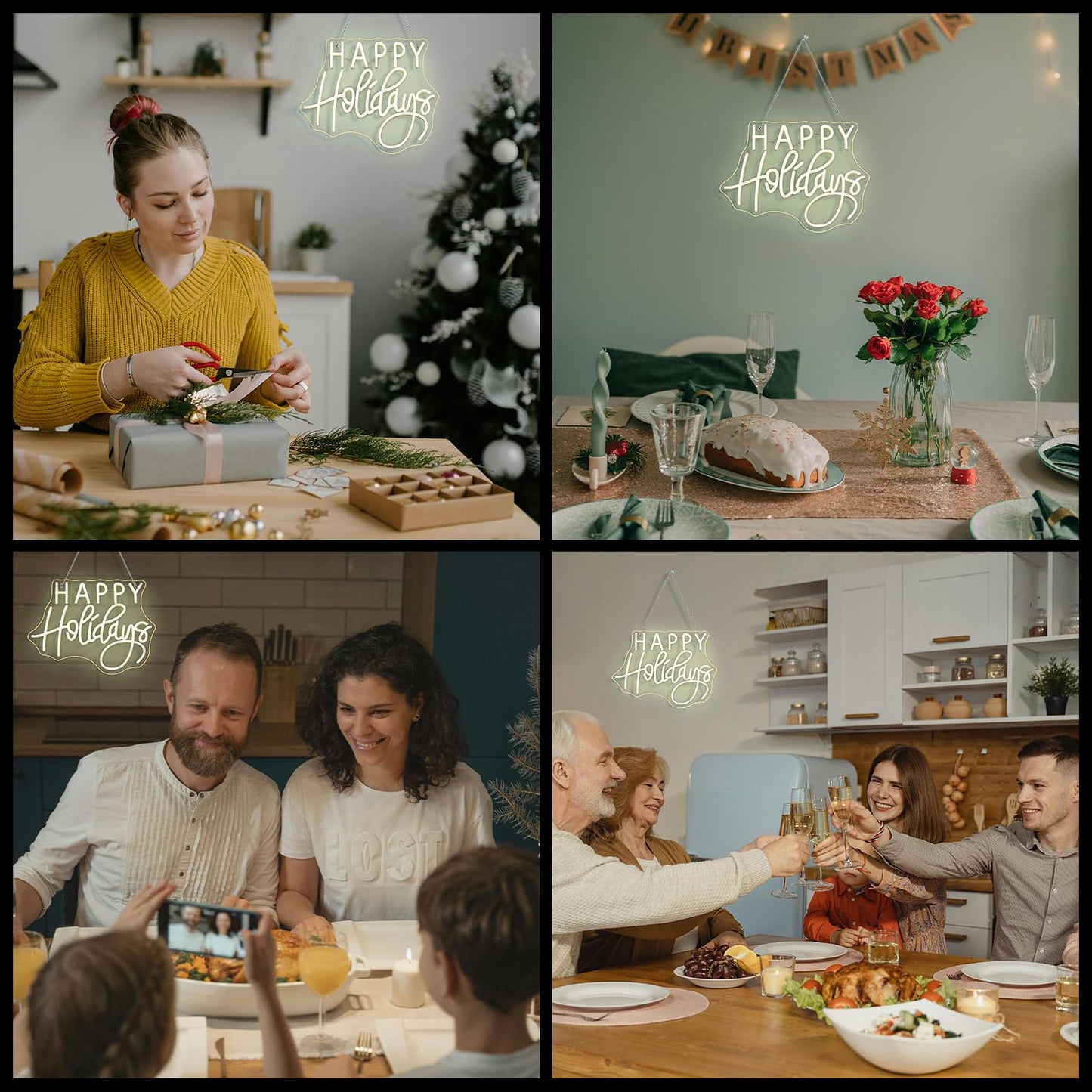 Horseneon Happy Holidays Neon Sign Merry Christmas Neon Signs for Wall Decor Christmas Tree Neon Light LED Sign with USB Powered for Party, Windows, Home Decor, Bedroom, Living room Warm