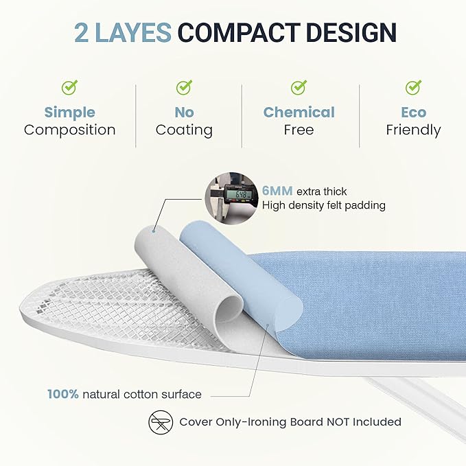 Ironing Board Cover and Pad 15"x54" Extra Thick Natural Cotton, Scorch and