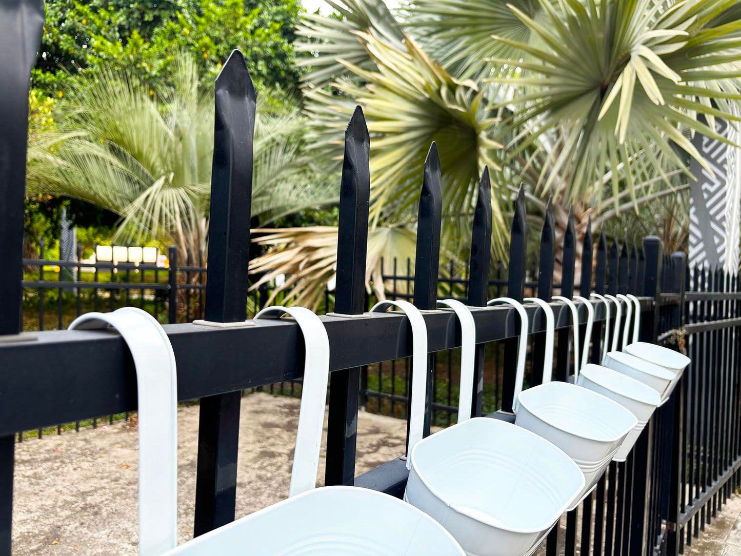 Joyfernal 12" Balcony Railing Planters, Outdoor Hanging Planter for Fence, Stylish Metal Porch Deck Flower Pot for Herbs & Succulents (White, Pack of 4)