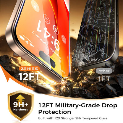 NeverBreak 9H+ Hardness for iPhone 17 Pro Max Screen Protector 12FT Military Grade Protection (Scratch, Shatter, Drop Resistance) Tempered Glass Full Edge Coverage 6.9", 2 Pack with De-Bubble Card