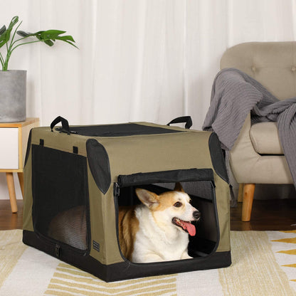 Petsfit Dog Travel Crate for Car, Easy On The Go, Easy to Stow, Adjustable Compatibility, Indoor and Outdoor Lightweight Soft Dog Carrier for Car 76 cm L x 50 cm W x 49 cm H Green