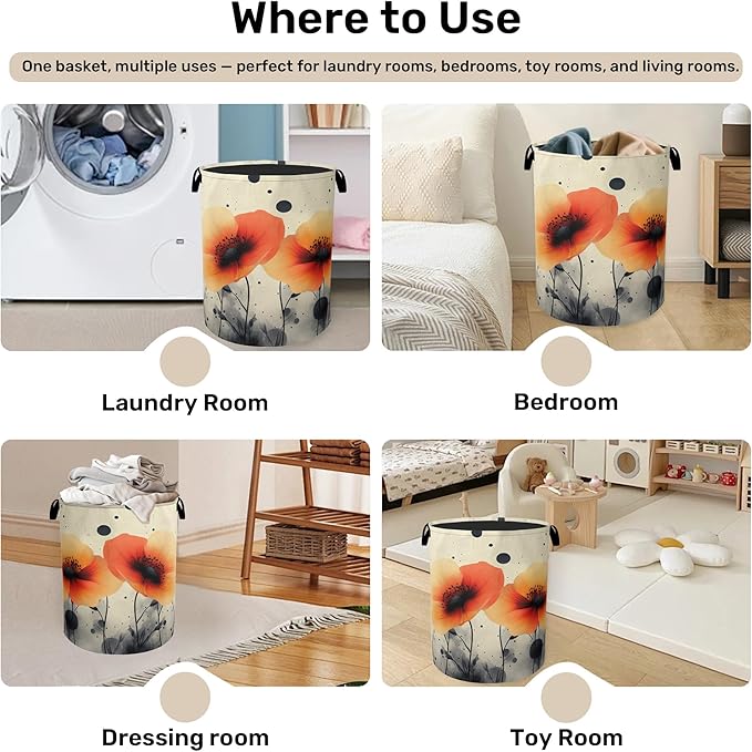 Orange Flowers Laundry Basket