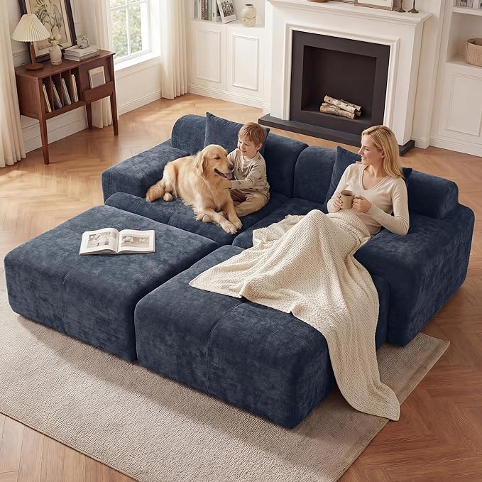 83.5" Boneless Loveseat with 2 Ottoman, Cloud Comfy Sofa Bed, Modular Sofa